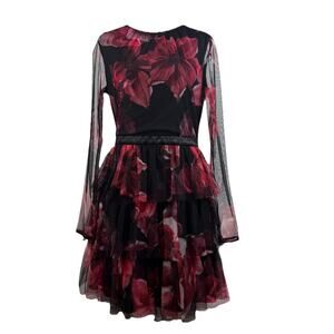 Forest Lily NWT Black Floral Mesh Dress Small Ruffle Tiered Sheer Whimsygoth